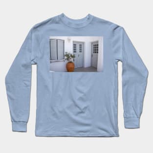 Two blue doors and shutters in Greek house. Long Sleeve T-Shirt